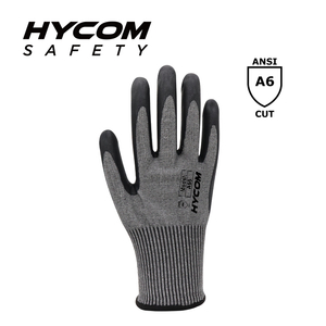 HYCOM 13G ANSI 6 Cut Resistant Glove Coated with Foam Nitrile Good Hand Touch PPE Gloves for Industry