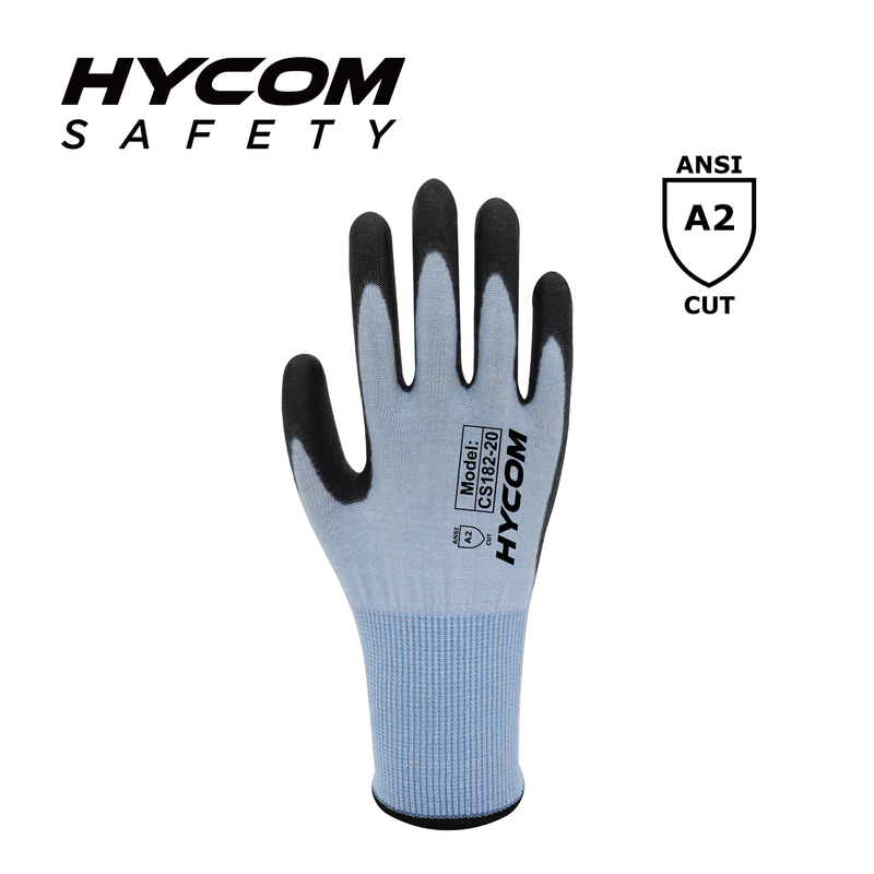 HYCOM 18G ANSI 2 Cut Resistant Glove with PU Coating Ultra Thin Filament PPE Gloves