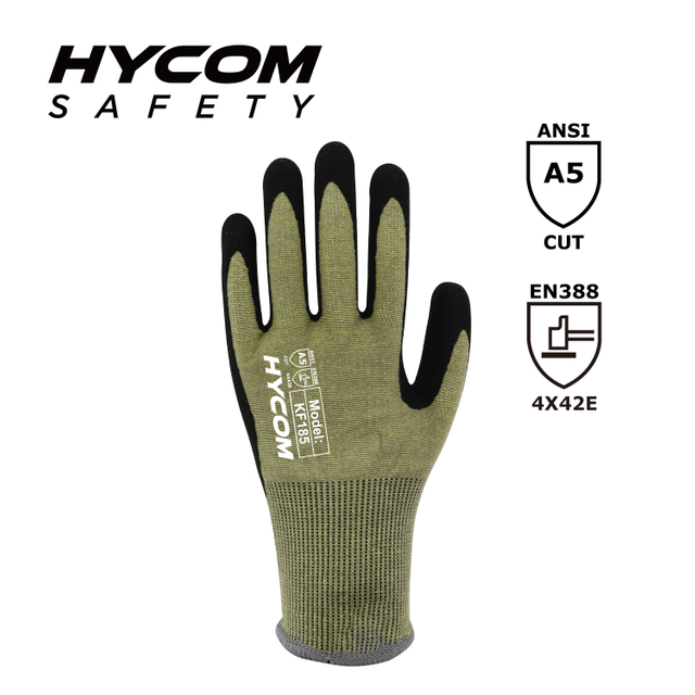 HYCOM 18G ANSI 5 Kevlar Cut Resistant Glove Coated with Sandy Nitrile PPE Gloves for Industry