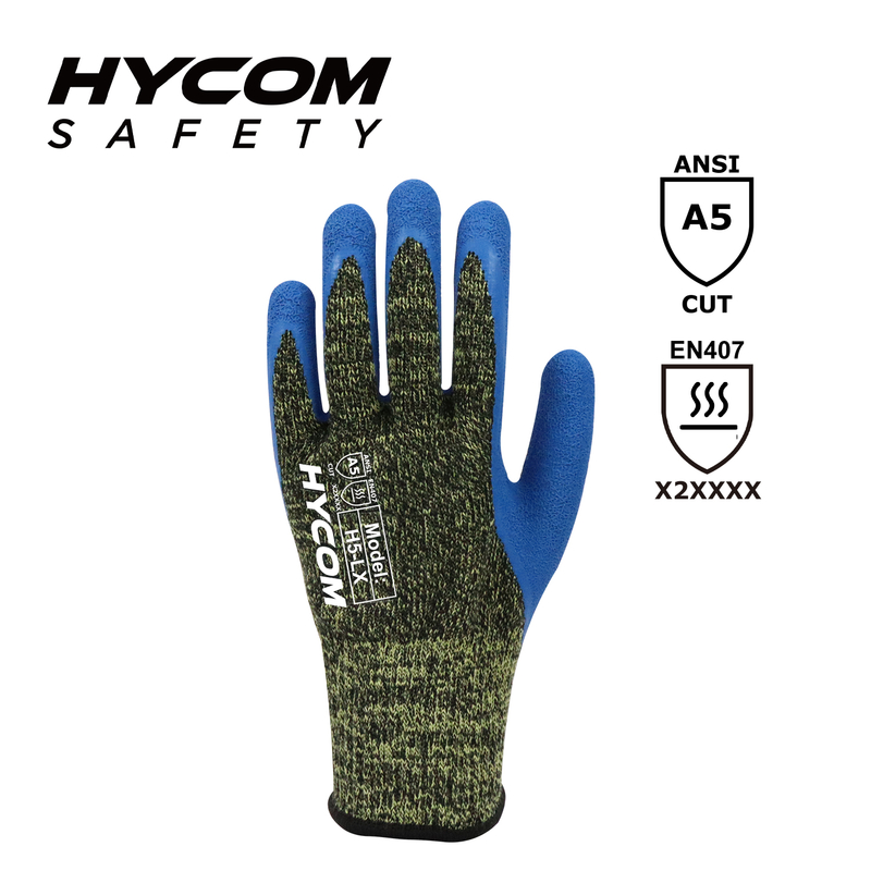 HYCOM 10G aramid contact high temperature 250°C/480F cut resistant with crinkle latex glove