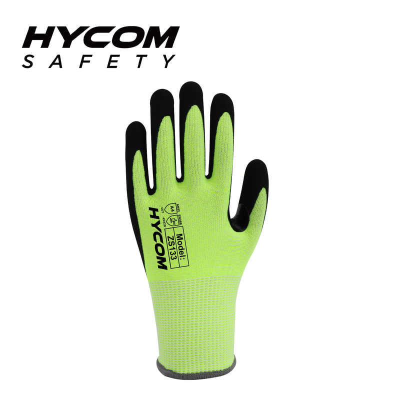 HYCOM 18G ANSI 4 Cut Resistant Glove Made of Diamond Yarn Safety Glove with Sandy Nitrile Coating