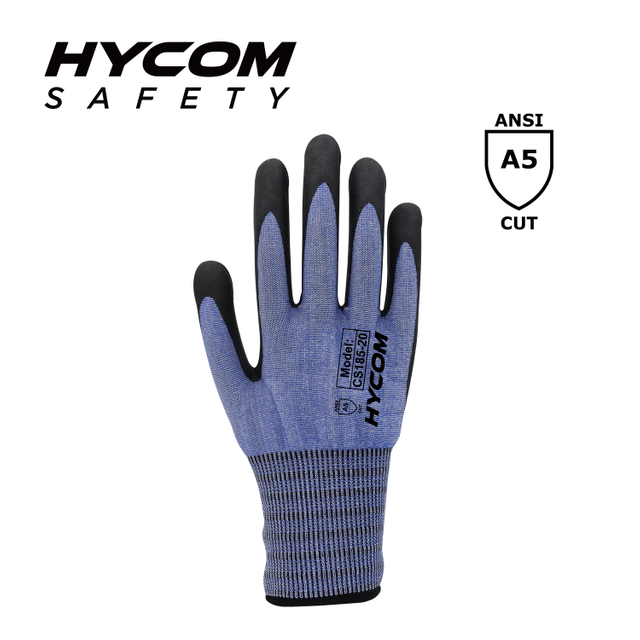 HYCOM 18G ANSI 5 Cut Resistant Glove with Foam Nitrile Coating Super Thiner PPE Gloves for Work