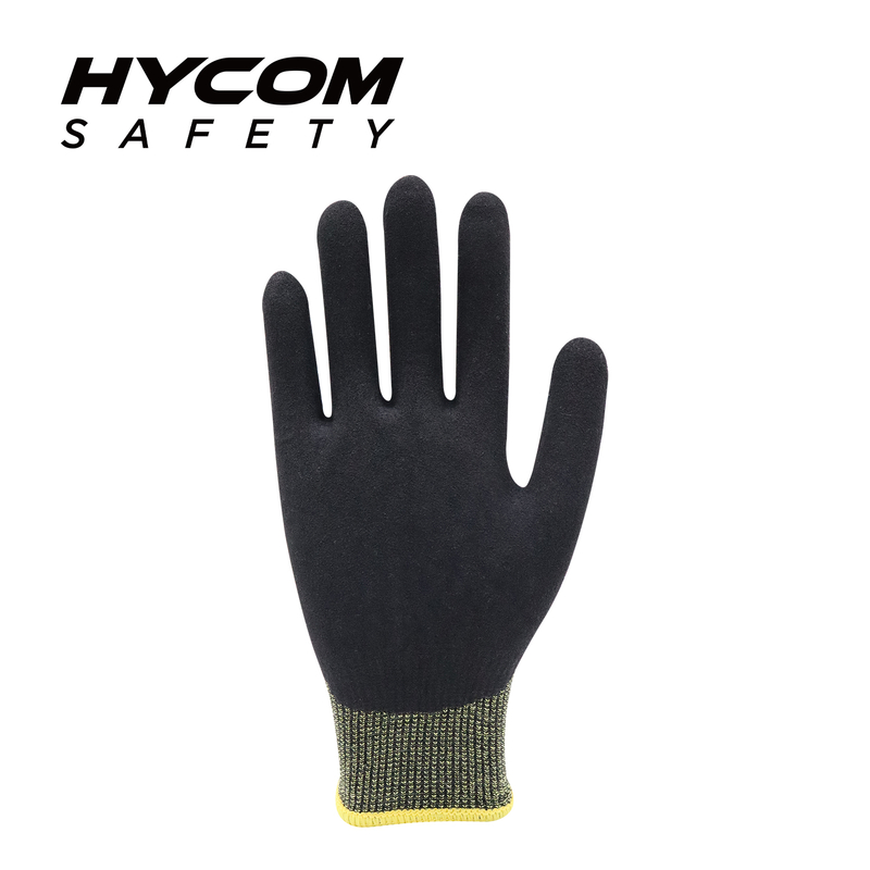 HYCOM 15G ANSI 5 Para-aramid Cut Resistant Glove with Palm Sandy Nitrile Coating HPPE Glove