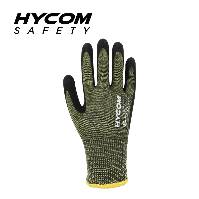 HYCOM 15G ANSI 5 Para-aramid Cut Resistant Glove with Palm Sandy Nitrile Coating HPPE Glove