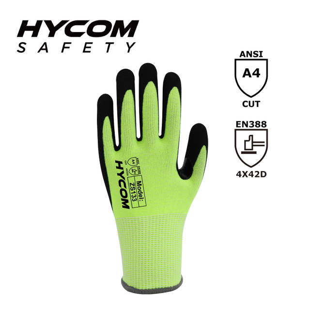 HYCOM 18G ANSI 4 Cut Resistant Glove Made of Diamond Yarn Safety Glove with Sandy Nitrile Coating