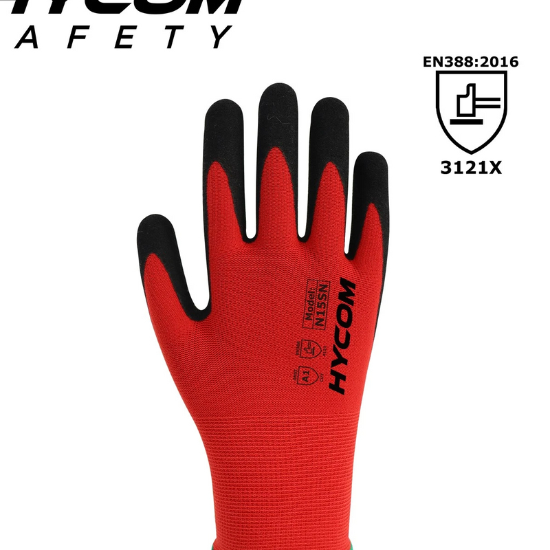 HYCOM 15G Fine Guage Nylon Spandex Glove with Palm Sandy Nitrile Coating Screen Touch Work Glove