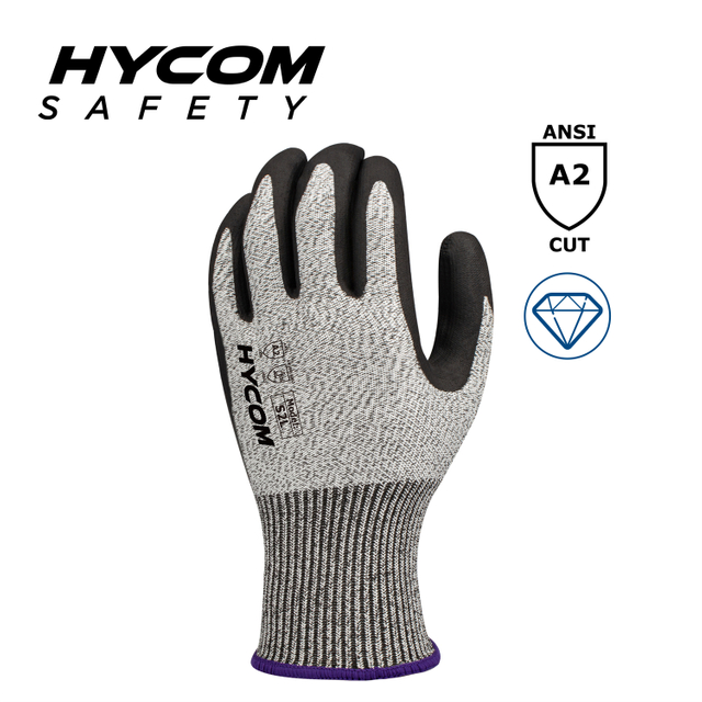 HYCOM 13G ANSI 2 No Steel No Glass Cut Resistant Glove with Palm Foam Nitrile Coating Work Gloves