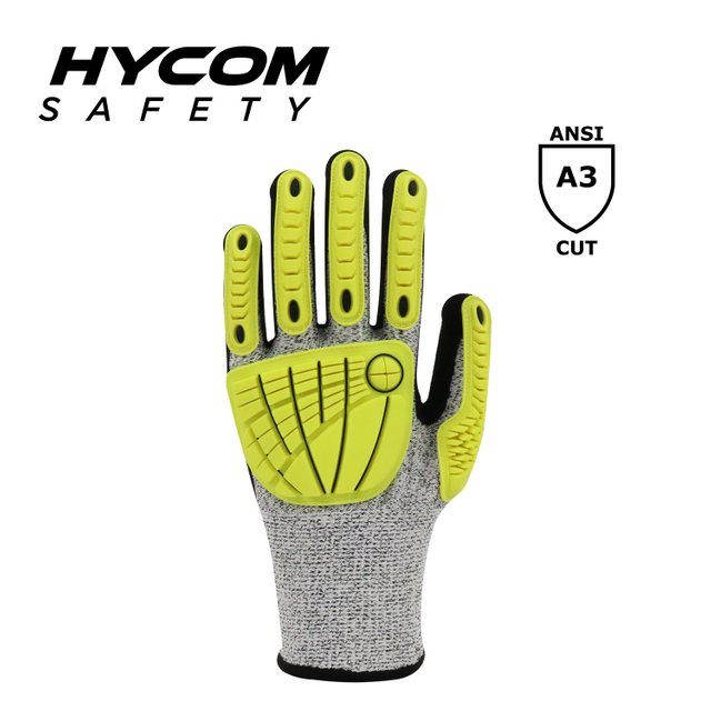 HYCOM Breath-cut TPR Anti-impact ANSI 3 Cut Resistant Glove Coated with Sandy Nitrile Work Gloves