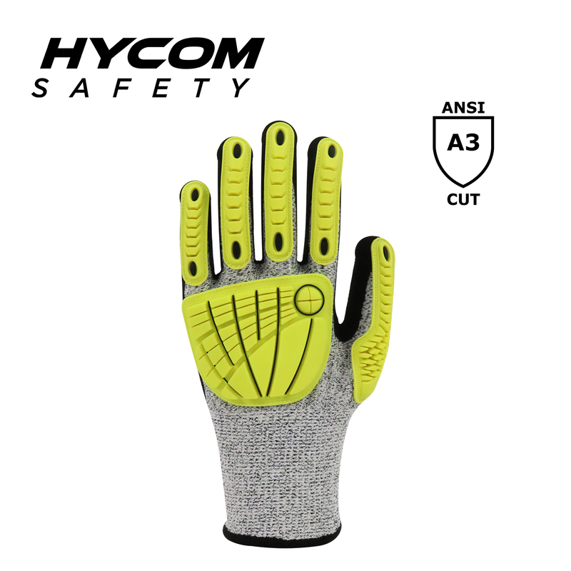 HYCOM Breath-cut TPR Anti-impact ANSI 3 Cut Resistant Glove Coated with Sandy Nitrile Work Gloves