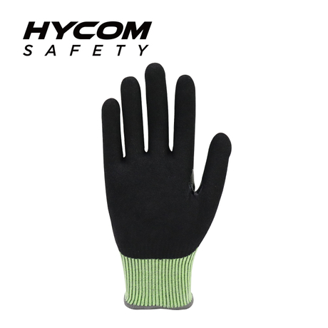 HYCOM 13GG Breathable-cut ANSI 4 Cut Resistant Glove with Palm Sandy Nitrile Coating, TPR Finger & Knuckle Protection