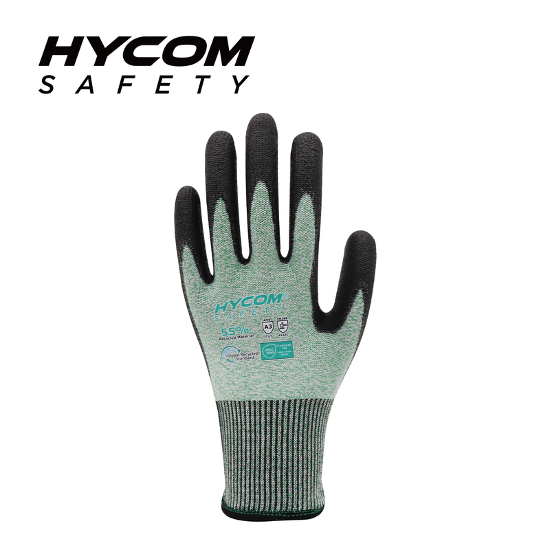 HYCOM Flexible 13G ANSI 3 Cut Resistant Glove with PU Coating Environment Friendly GRS Work Gloves