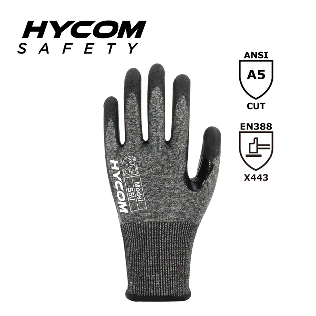 HYCOM 18G ANSI 5 Cut Resistant Glove with Palm Foam Nitrile Coating PPE Gloves