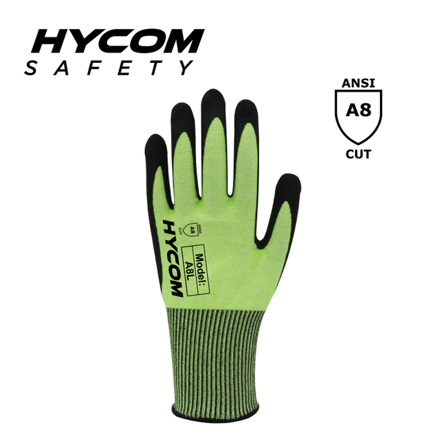 HYCOM 13G ANSI 8 Cut Resistant Glove with Palm Nitrile Coating High Cut Grade PPE Gloves for Industry