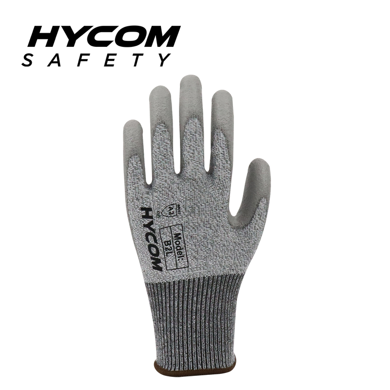 HYCOM Breath-cut13G ANSI 2 Cut Resistant Glove with Palm Polyurethane Coating Softer Hand Feeling PPE Work Gloves