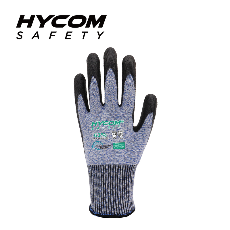 HYCOM Flexible 13G ANSI 4 GRS Cut Resistant Glove Coated with PU Environment Friendly Work Gloves