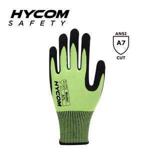 HYCOM 13G HPPE Fiber ANSI 7 Cut Resistant Glove Palm Nitrile Dipped Safety Gloves for Work