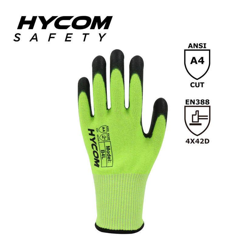 HYCOM Breath-cut 13G ANSI 4 Cut Resistant Glove with Palm Polyurethane Coating Breathable Hand Feeling PPE Work Gloves