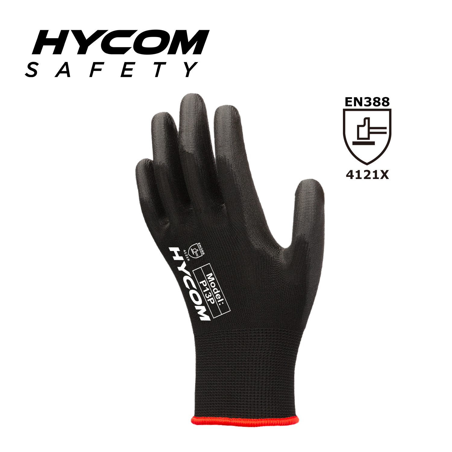 HYCOM 13G Polyester PU Coated Safety Glove with Palm Polyurethane Coating Cut Resistant Glove