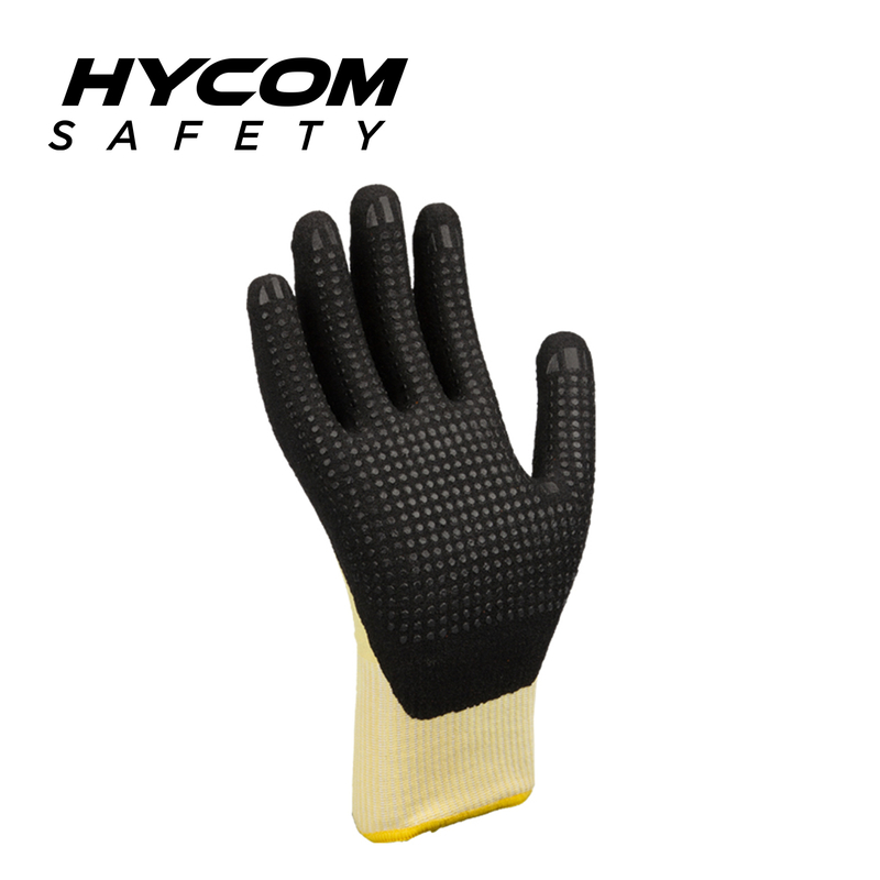 HYCOM 13G Level 4 ANSI 3 Aramid Cut Resistant Glove with Sandy Nitrile and Nitrile Dots Heat Resistant Gloves