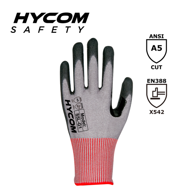 HYCOM 13G Cut Level 5 ANSI 5 Thumb Crotch Reinforced Cut Resistant Glove Coated with PU Work Gloves