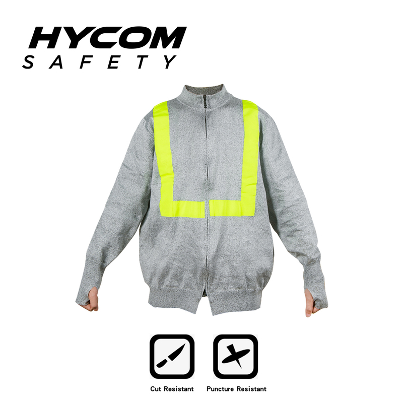 HYCOM ANSI 5 Cut Resistant Zipper Jacket with High Visible Reflective Tape And Thumb Hole PPE Clothing