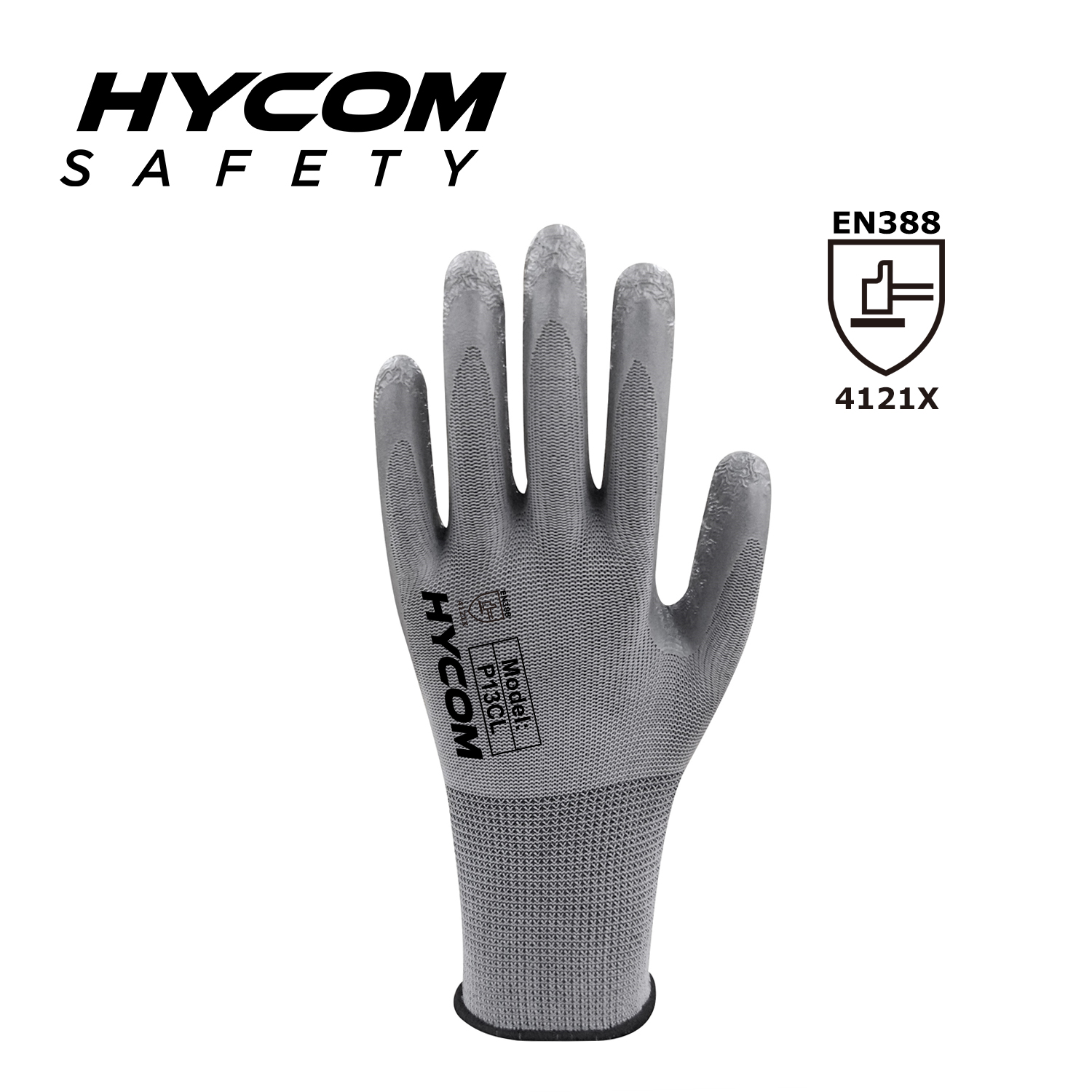 HYCOM 13G Polyester Work Glove with Palm Crinkle Latex Coating Super Grip Safety Glove