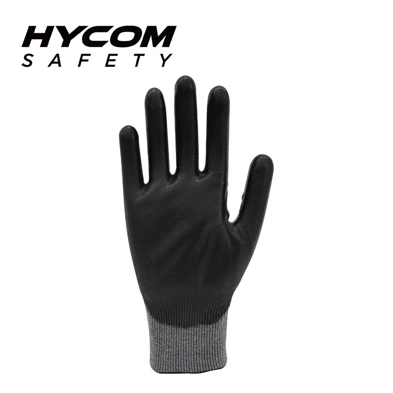 HYCOM 18G Cut Level 4 Cut Resistant Glove Coated with PU No Steel No Glass Thumb Crotch Reinfored Working Gloves