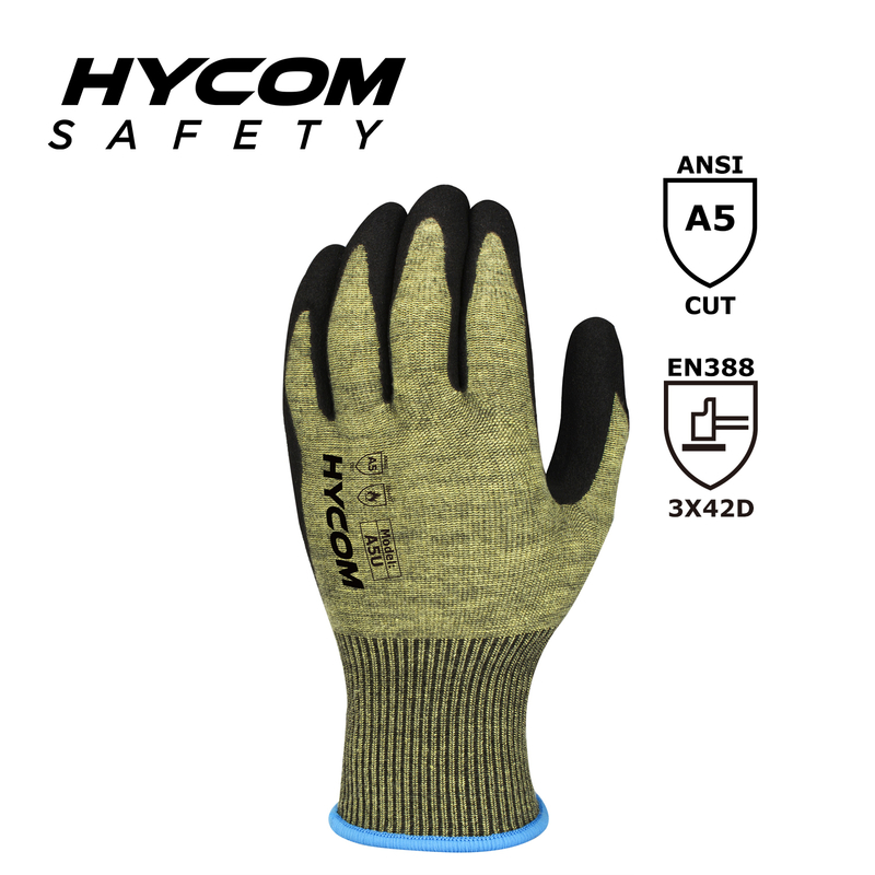 HYCOM 15G ANSI Cut 5 Heat Resistant Glove Coated with Foam Nitrile High Cut Aramid Glove
