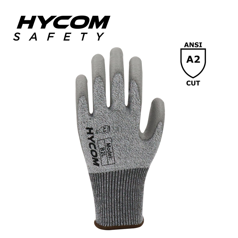 HYCOM Breath-cut13G ANSI 2 Cut Resistant Glove with Palm Polyurethane Coating Softer Hand Feeling PPE Work Gloves