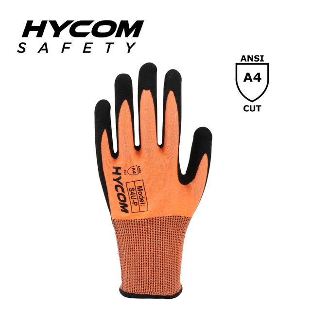 HYCOM 18G ANSI 4 Cut Resistant Glove Recycled Yarn with Palm Sandy Nitrile Coating PPE Gloves