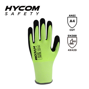 HYCOM 13G ANSI 4 No Steel No Glass Cut Resistant Glove with Foam Nitrile Coating Thumb Crotch Reinfored Working Gloves