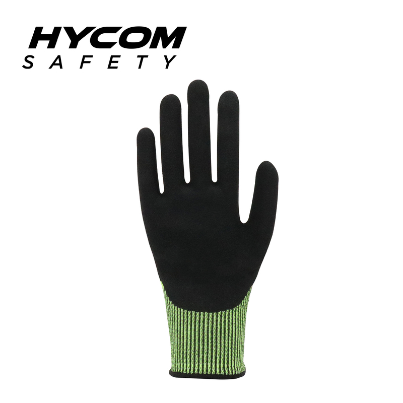 HYCOM 13G HPPE Fiber ANSI 7 Cut Resistant Glove Palm Nitrile Dipped Safety Gloves for Work