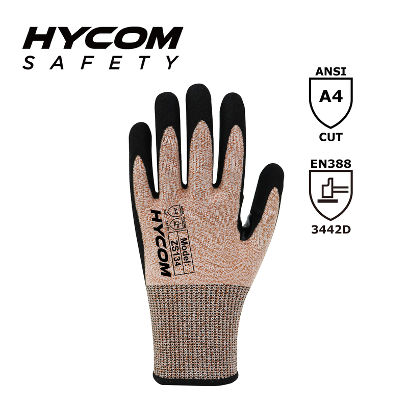 HYCOM 13G Cut Level 4 No Steel No Glass Cut Resistant Glove Coated with Foam Nitrile Thumb Crotch Reinfored Working Gloves