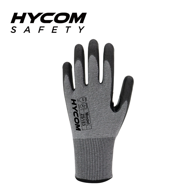 HYCOM 18G Cut Level 4 Cut Resistant Glove Coated with PU No Steel No Glass Thumb Crotch Reinfored Working Gloves